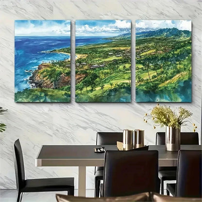 3pcs Tropical Beach Lush Greenery & Ocean Metal Print Ready to Hang Art