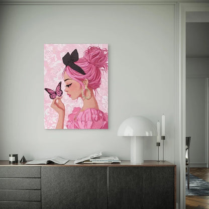 Pink Girly Butterfly Coquette Aesthetic 60x90cm Metal Print Ready to Hang