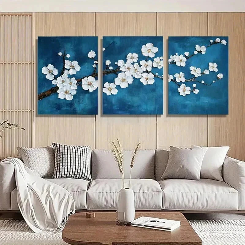 3pcs White Cherry Blossom Elegant Floral Perfect Wall Art Set Canvas Framed 40x60cm - High Quality Print 100% Australian Made Wall Canvas Ready to Hang