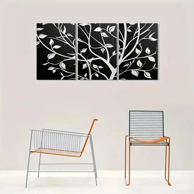 3pcs Black and White Modern Abstract Tree Metal Print Ready to Hang Art