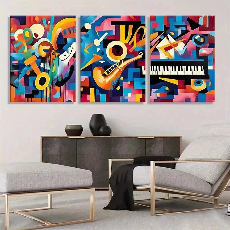 3pcs Abstract Music Instrument Colorful Perfect Wall Art Set Canvas Framed 40x60cm - High Quality Print 100% Australian Made Wall Canvas Ready to Hang