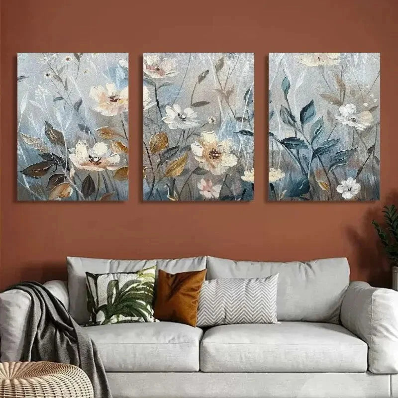 3pcs Gallery Floral Misty Meadow Field Metal Print Ready to Hang Art