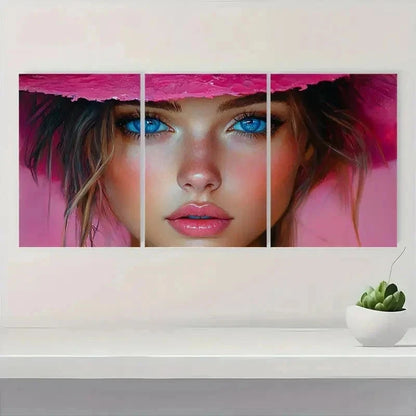 3pcs Abstract Girl Pink & Blue ART Wall Art Set Canvas Framed 40x60cm - High Quality Print 100% Australian Made Wall Canvas Ready to Hang