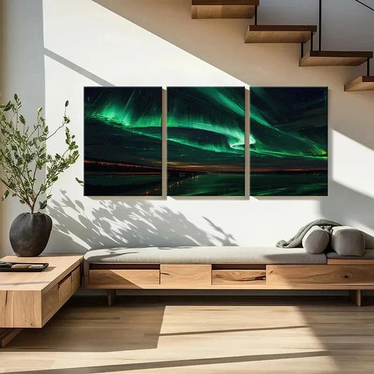 3pcs Aurora Nordic Natural Landscape Wall Art Set Canvas Framed 40x60cm - High Quality Print 100% Australian Made Wall Canvas Ready to Hang