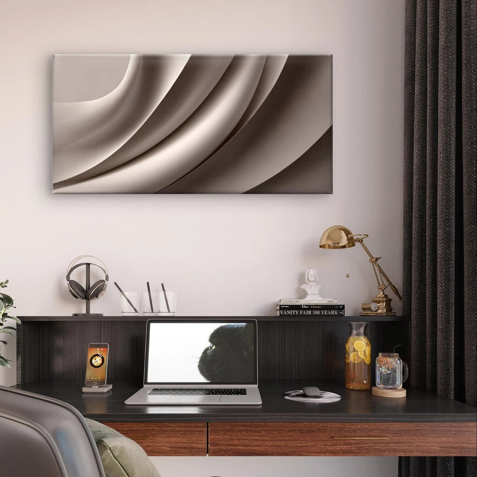 Metallic Bronze and Silver Neutral Wall Art Canvas Office Home Framed 120x60cm