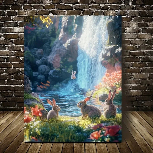 Fantasy Scene of Rabbits Playing Painting  40x60cm Metal Print Ready to Hang