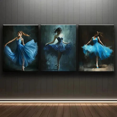 3pcs Blue Ballets Dark Beauty Perfect Colorful Wall Art Set Canvas Unframed - High Quality Print 100% Australian Made Wall Canvas