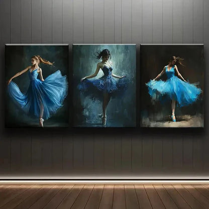 3pcs Blue Ballets Dark Beauty Perfect Colorful Wall Art Set Canvas Unframed - High Quality Print 100% Australian Made Wall Canvas