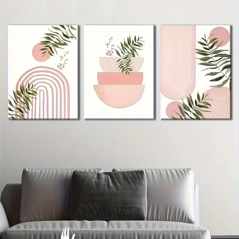 3pcs Geometric Pattern In Pink Theme, Metal Print Ready to Hang Art