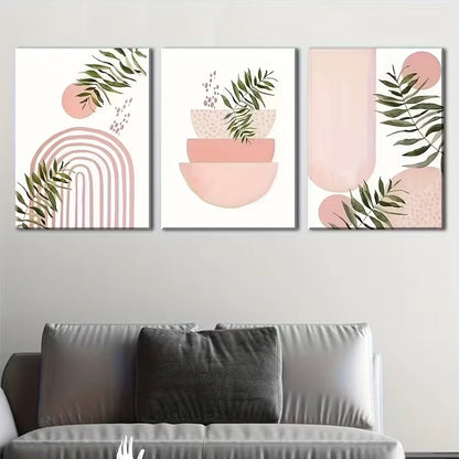 3pcs Geometric Pattern In Pink Theme, Metal Print Ready to Hang Art