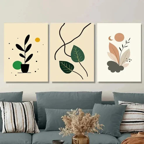 3pcs Modern Abstract Botanical Minimalist Leaf Wall Art Set Canvas Unframed - High Quality Print 100% Australian Made Wall Canvas