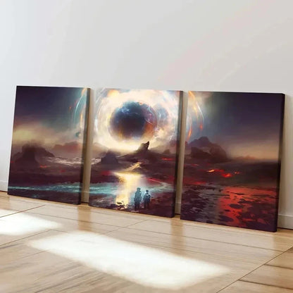 3pcs Alien Planet Mountain Black Hole Wall Art Set Canvas Framed 40x60cm - High Quality Print 100% Australian Made Wall Canvas Ready to Hang