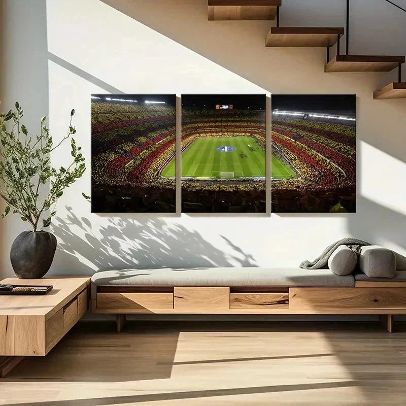3pcs Football Match Football Stadium Wall Art Set Canvas Framed 40x60cm - High Quality Print 100% Australian Made Wall Canvas Ready to Hang