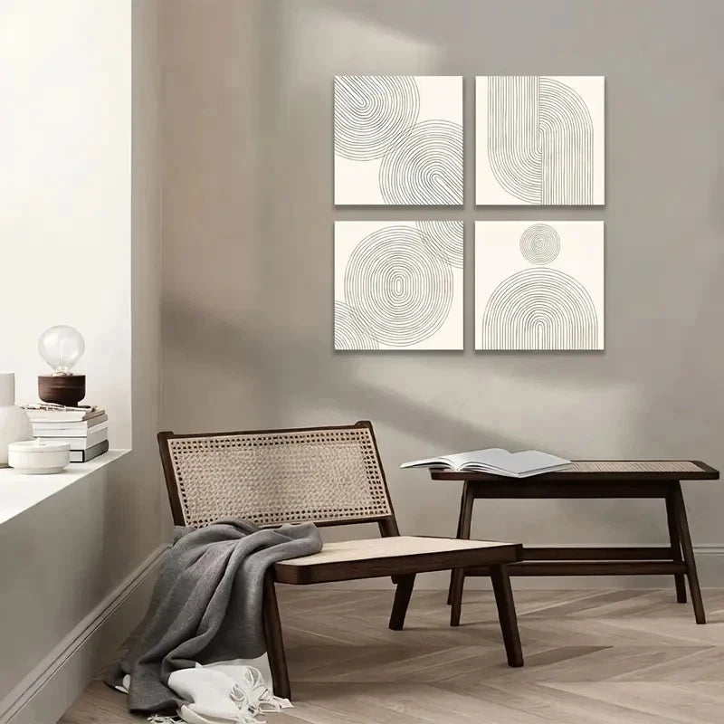 4pcs  Beige And White Watercolor Gallery Wall Art Canvas Framed