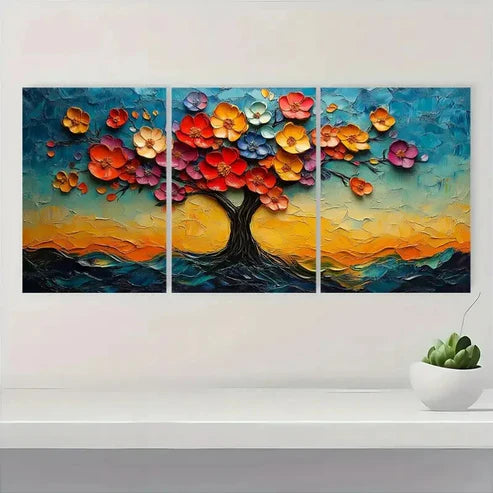 3pcs Abstract Flowers in Tree Wall Art Canvas Unframed - High Quality Print 100% Australian Made Wall Canvas