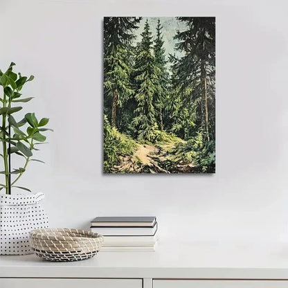 Flourishing Pine Forest Landscape Painting 40x60cm Metal Print Ready to Hang
