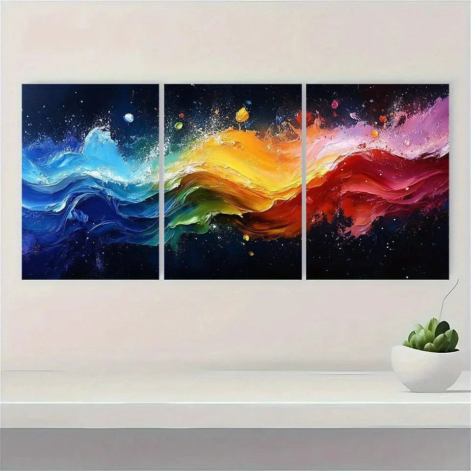 3pcs Color Splash Modern Abstract Painting Metal Print Ready to Hang Art