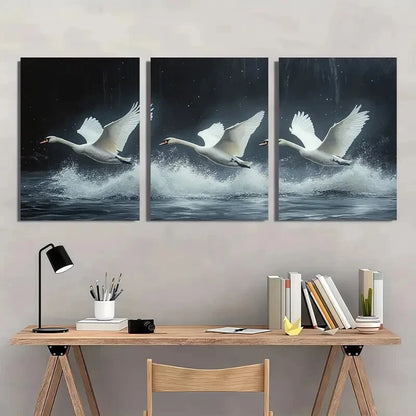 3pcs Flying Swans Print Minimalist Bird Painting Metal Print Ready to Hang Art