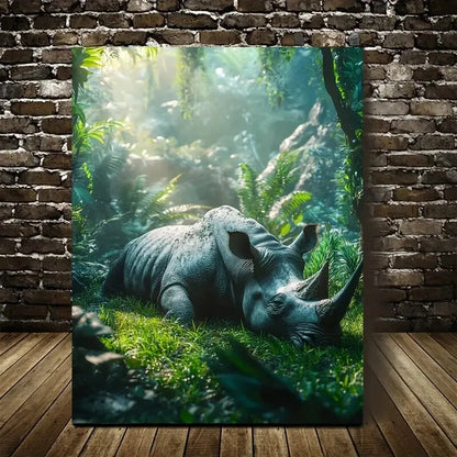 Rhino in Jungle Fantasy Scene Painting 40x60cm Metal Print Ready to Hang