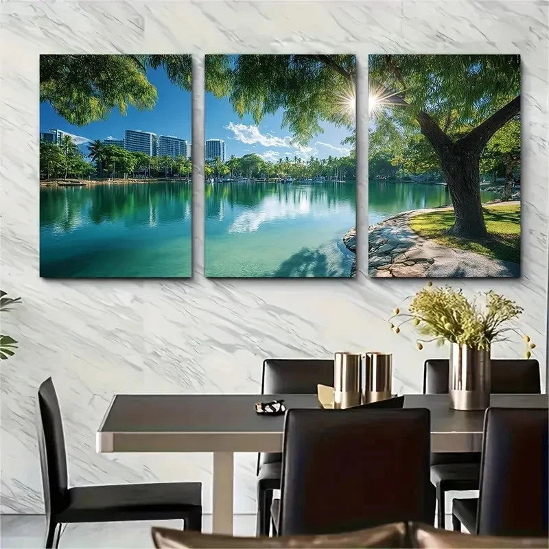 3pcs Cairns Australia Tranquil park view Wall Art Set Canvas Framed 60x90cm - High Quality Print 100% Australian Made Wall Canvas Ready to Hang