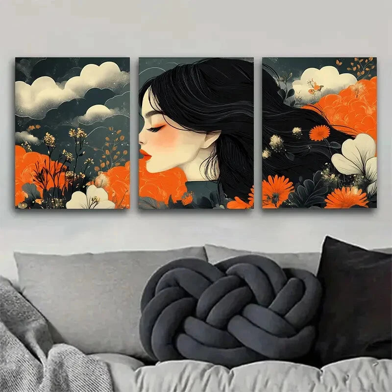 3pcs Vibrant Orange & White Floral Perfect Wall Art Set Canvas Framed 40x60cm - High Quality Print 100% Australian Made Wall Canvas Ready to Hang