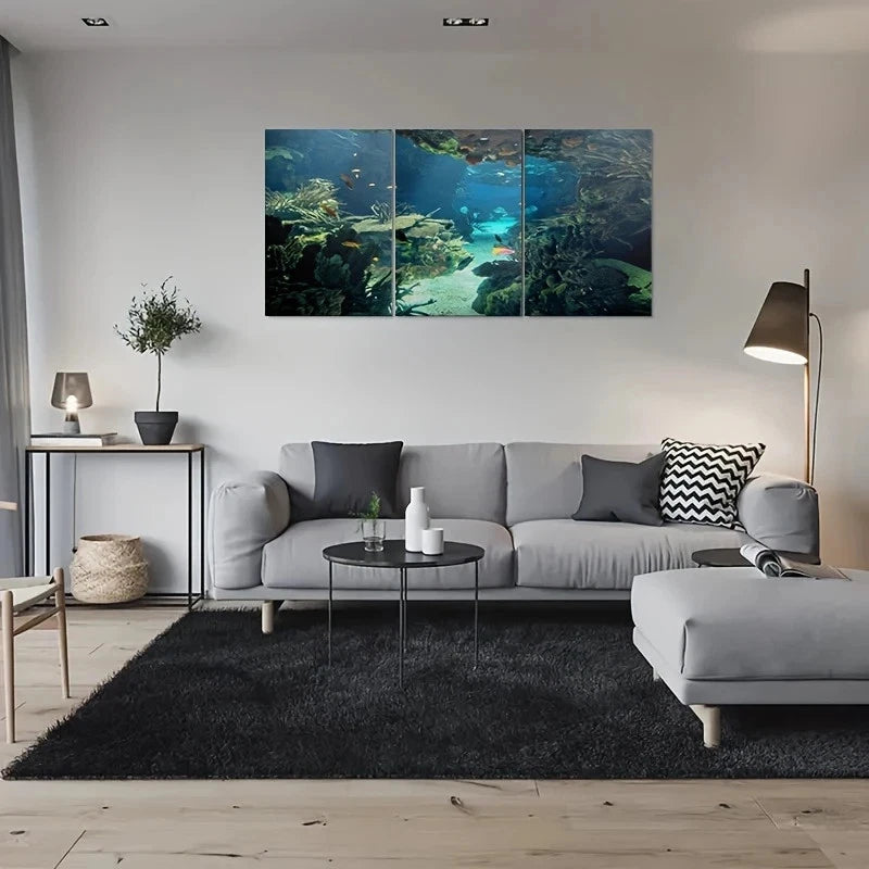 3pcs Underwater Coral Reef Scene Metal Print Ready to Hang Art