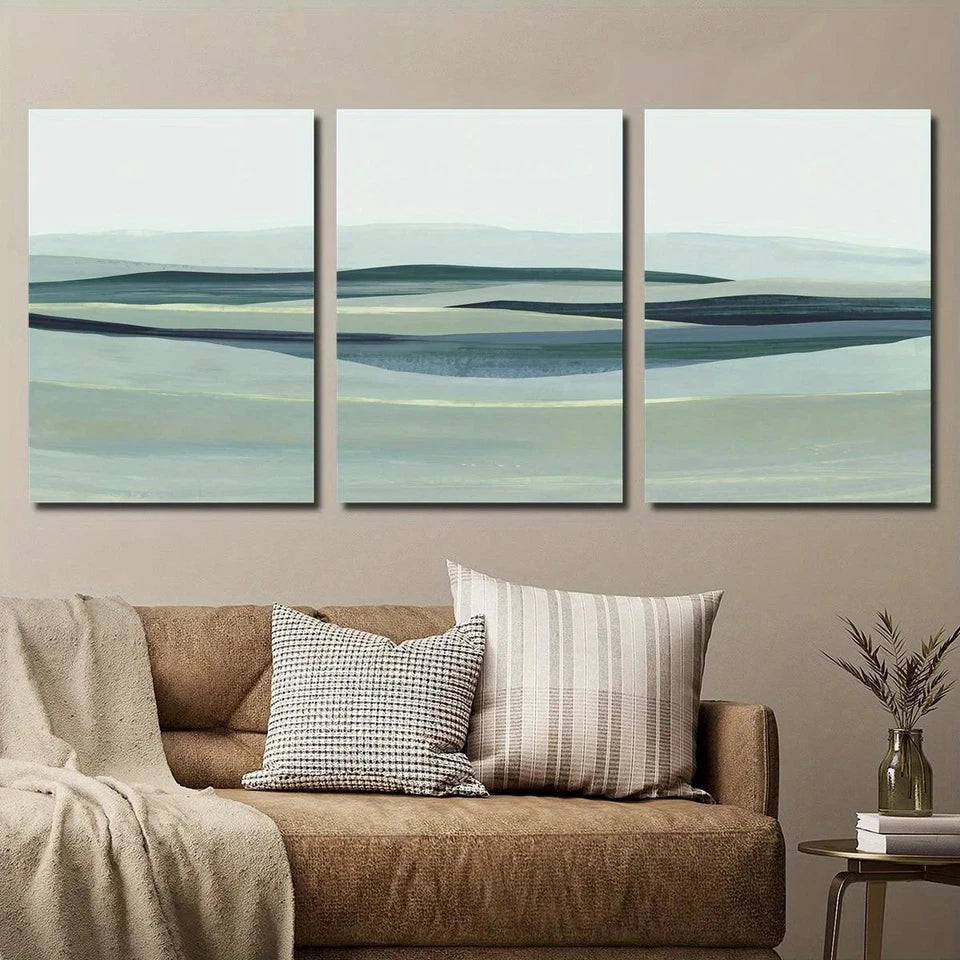 3pcs Abstract Colorful Rolling Hills Blue Metal Print Ready to Hang Art