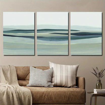 3pcs Abstract Colorful Rolling Hills Blue Metal Print Ready to Hang Art