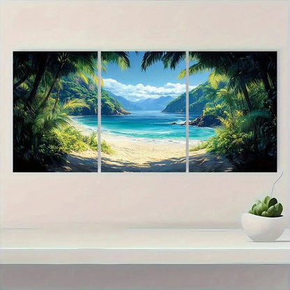 3pcs Tropical Beach Scene Vibrant Cocos Metal Print Ready to Hang Art