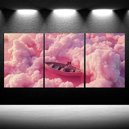 3pcs Ship in the Pink Sea of Clouds Metal Print Ready to Hang Art