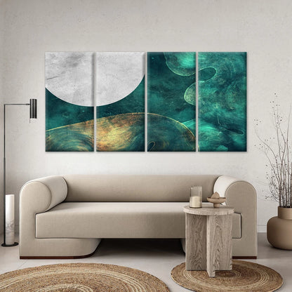 4pcs Teal and Gold Abstract Moon Landscape Wall Art Canvas Framed 45x80cm - High Quality Print 100% Australian Made Wall Canvas Ready to Hang