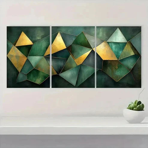 3pcs Green Geometric Polygon OI Wall Art Set Canvas Unframed - High Quality Print 100% Australian Made Wall Canvas - Bella Home Decor