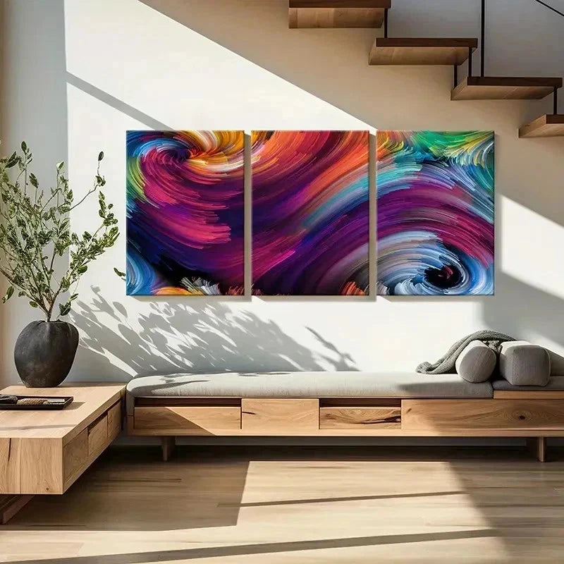 3pcs Abstract Fractal Art Colorful Spiral Wall Art Set Canvas Framed 40x60cm - High Quality Print 100% Australian Made Wall Canvas Ready to Hang