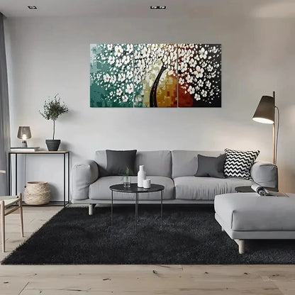 3pcs White Blossoms on Multi Color Metal Print Ready to Hang Art