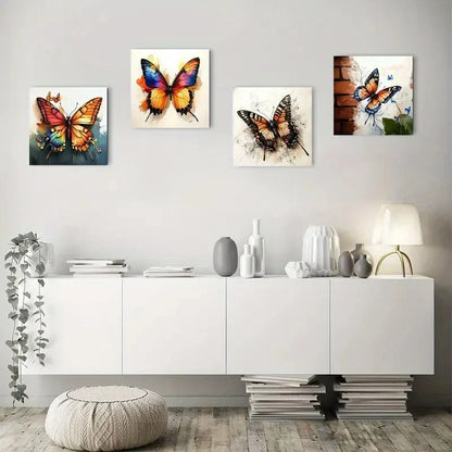 4pcs Beautiful Butterfly Flowers Wall Art Canvas Framed
