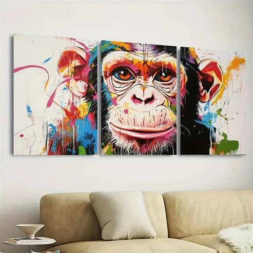 3pcs Monkey GraffitiWall Art Set Canvas Unframed - High Quality Print 100% Australian Made Wall Canvas