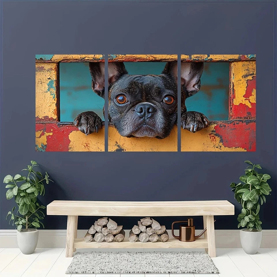3pcs Rustic Charming French Bulldog Metal Print Ready to Hang Art
