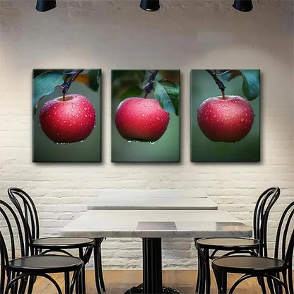 3pcs Fresh Red Apple Nature Fruit Modern Perfect Wall Art Set Canvas Framed 40x60cm - High Quality Print 100% Australian Made Wall Canvas Ready to Hang