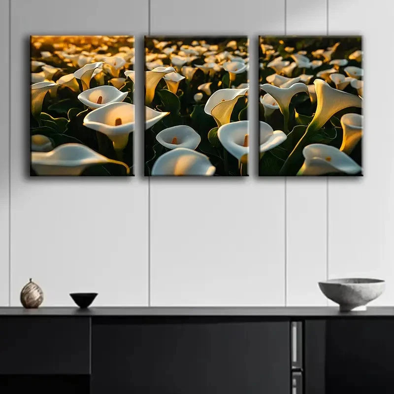 3pcs Calla Lilies Field Print Wall Art Set Canvas Framed 60x90cm - High Quality Print 100% Australian Made Wall Canvas Ready to Hang