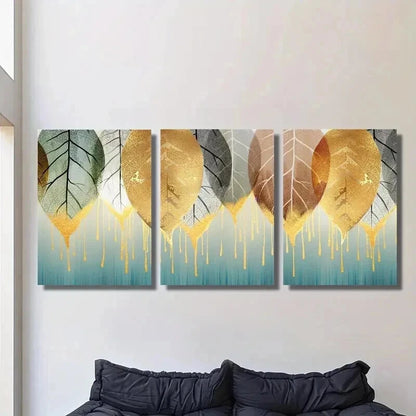 3pcs Designs of Golden Falling Leaves Wall Art Set Canvas Framed 40x60cm - High Quality Print 100% Australian Made Wall Canvas Ready to Hang