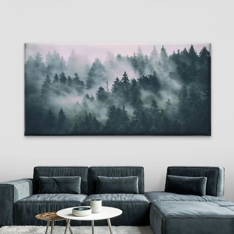 Misty Forest Trees Wall Art Canvas Office Home Room Framed 120x60cm