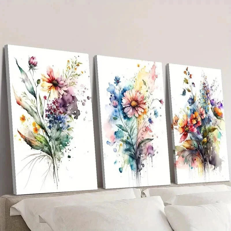 3pcs Colorful Unique Twisted Flowers Wall Art Set Canvas Framed 40x60cm - High Quality Print 100% Australian Made Wall Canvas Ready to Hang