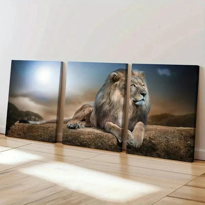 3pcs Animal Art Lion on the Ground Vintage Wall Art Set Canvas Framed 40x60cm - High Quality Print 100% Australian Made Wall Canvas Ready to Hang