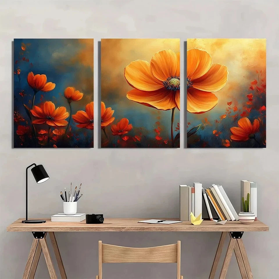 3pcs Floral Acrylic Yellow Flower Metal Print Ready to Hang Art
