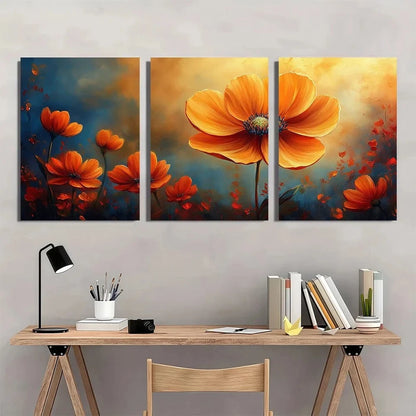 3pcs Floral Acrylic Yellow Flower Metal Print Ready to Hang Art