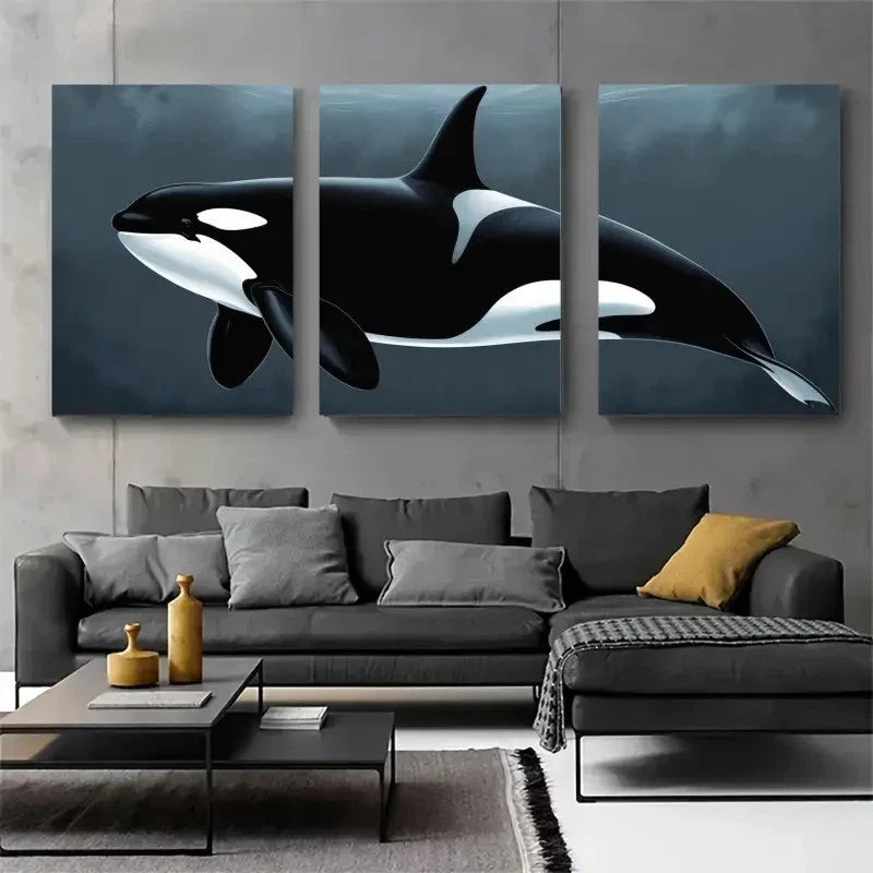 3pcs Orca Whale Wall Decorations Painting Metal Print Ready to Hang Art