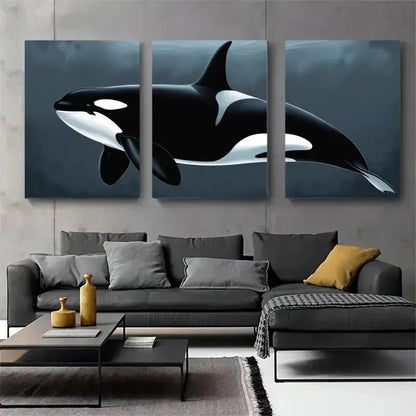3pcs Orca Whale Wall Decorations Painting Metal Print Ready to Hang Art