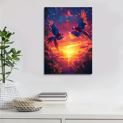 Beautiful Vibrant Parrot Sunset Scene 40x60cm Metal Print Ready to Hang