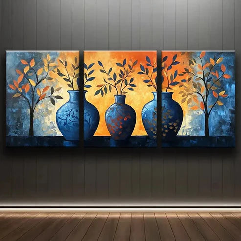 3pcs Abstract Vase and Foliage Triptych Perfect Wall Art Set Canvas Unframed - High Quality Print 100% Australian Made Wall Canvas
