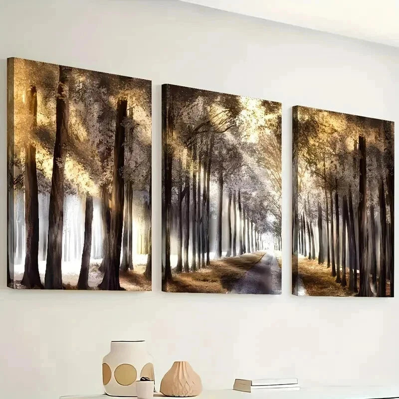 3pcs Featuring Autumn Scenery And Falling Leaves Wall Art Set Canvas Framed 40x60cm - High Quality Print 100% Australian Made Wall Canvas Ready to Hang